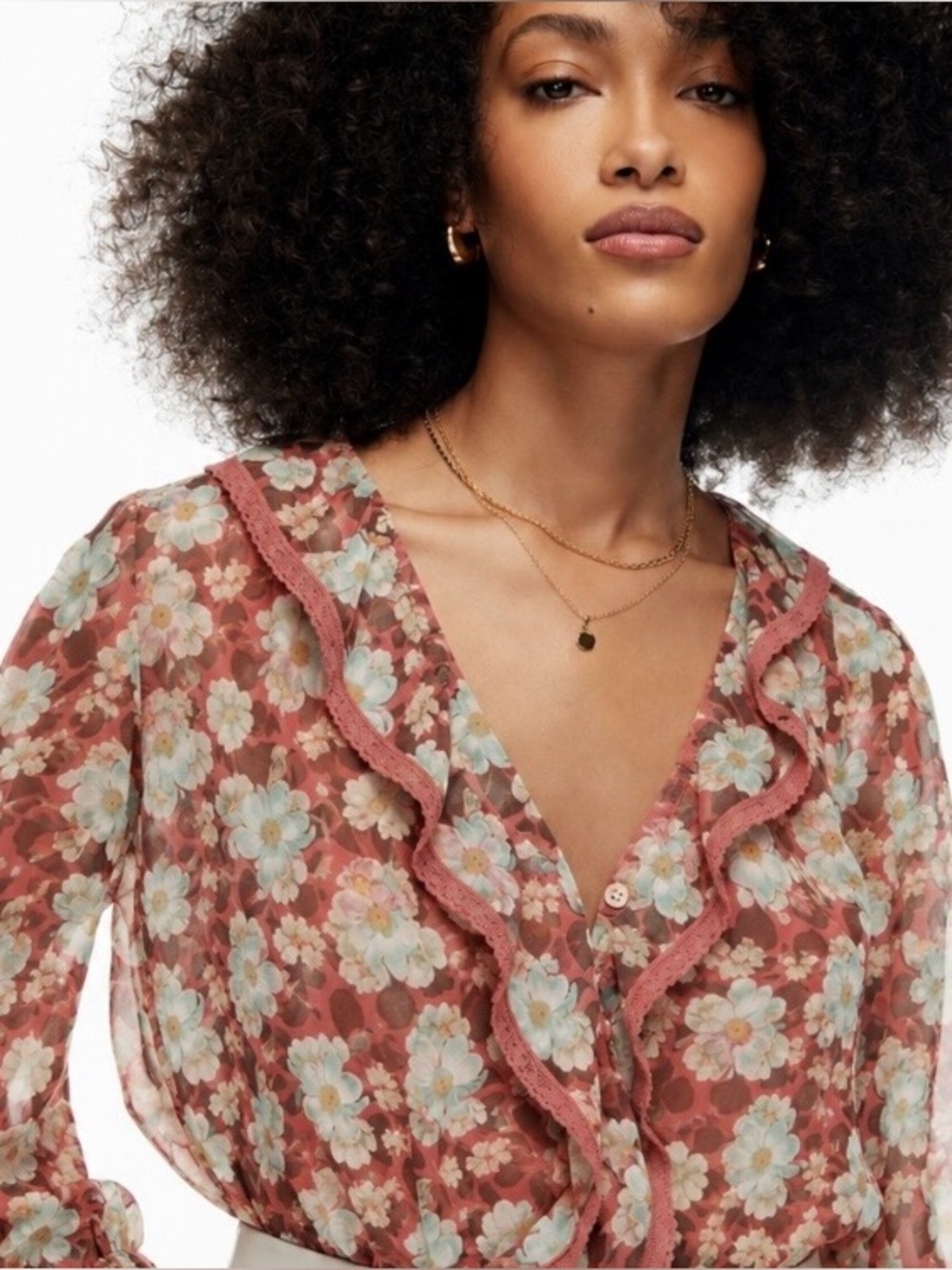 Aritzia Wilfred Eden Blouse Size M Career Floral Flowy Lace Trim Cottagecore